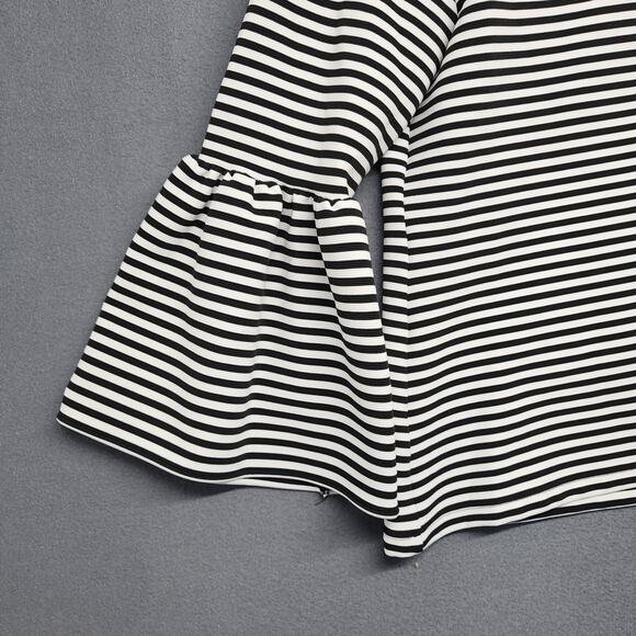 Calvin Klein Top Womens Medium Black White Striped Ruffle Sleeve Office Preppy - Picture 8 of 12